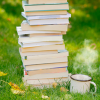 Book club stack of books