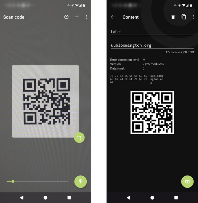Screenshots demostrating the usage of the Android app "Binary Eye"